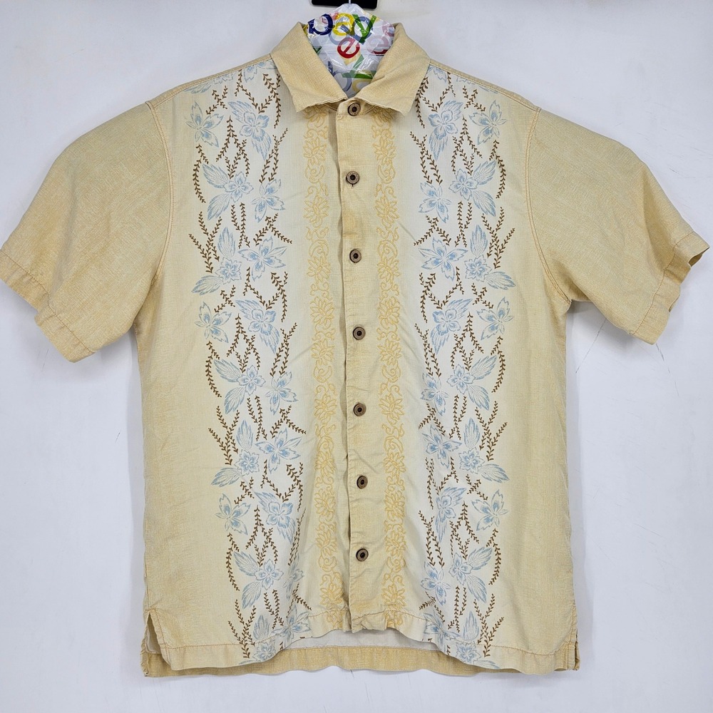 Tommy Bahama Shirt Mens Medium Silk Floral Hawaiian Button Up Camp Casual